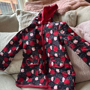 GYMBOREE Vintage girls navy/red/pink Apple rain jacket fleece lined size 5/6 EUC